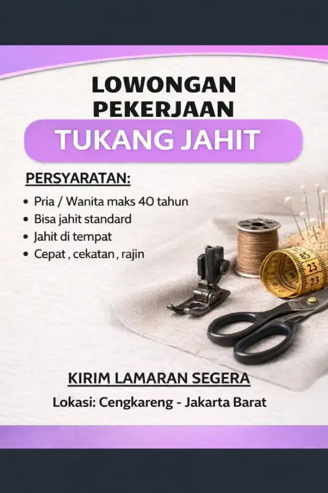 BUTUH CEPAT !!! TUKANG JAHIT !!!