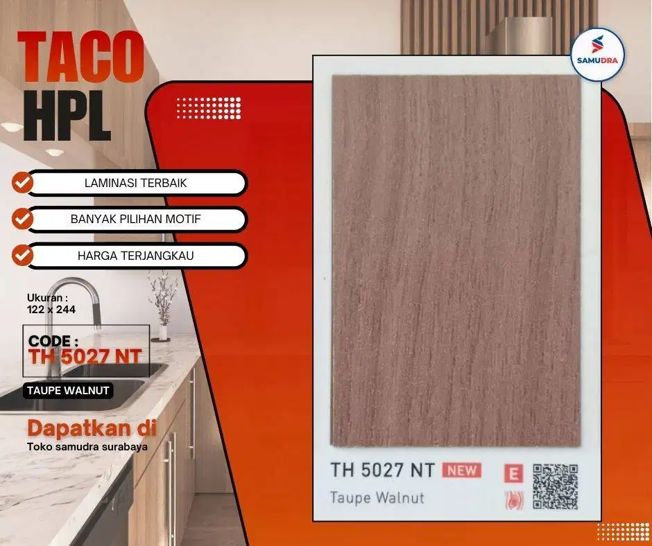HPL Taco laminasi mebel furnitur motif woodgrain - ukuran 122 x 2 44