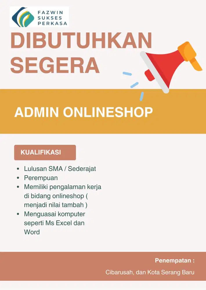 DI BUTUHKAN SEGERA ADIN ONLINE SHOP & SUPPORT