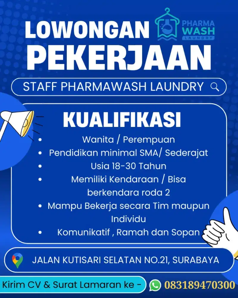 DIBUTUHKAN SEGERA STAFF LAUNDRY