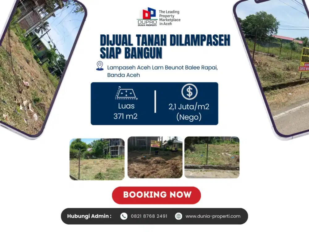 Tanah Siap Bangun 371 m² di Lampaseh Aceh – Harga 2,1 Juta/m² Nego