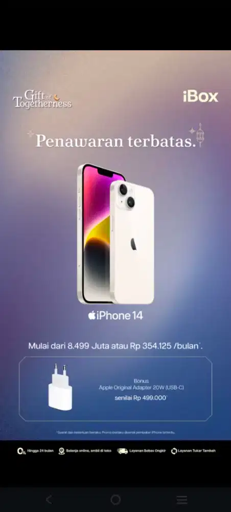 Iphone 14 garansi new kredit cicilan 0% dg home credit