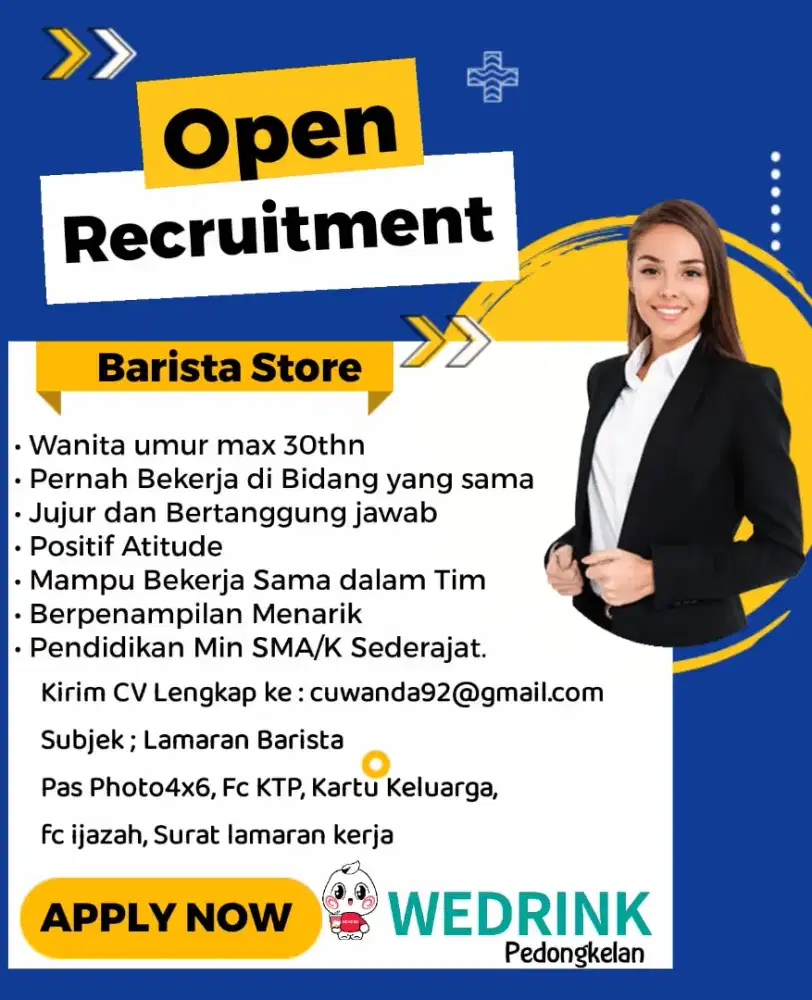 Lowongan kerja.  DIBUTUHKAN CEPAT BARISTA
