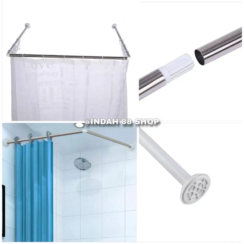 Tiang Tirai Shower L Dan U / Shower Curtain Rod / Tiang Tirai Fitting