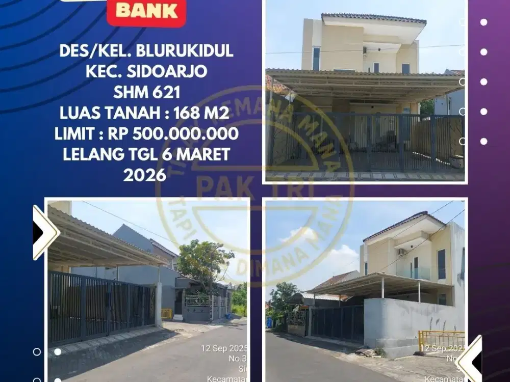 JUAL RUMAH LELANG BANK DI BLURU KIDUL SIDOARJO – LELANG KPKNL