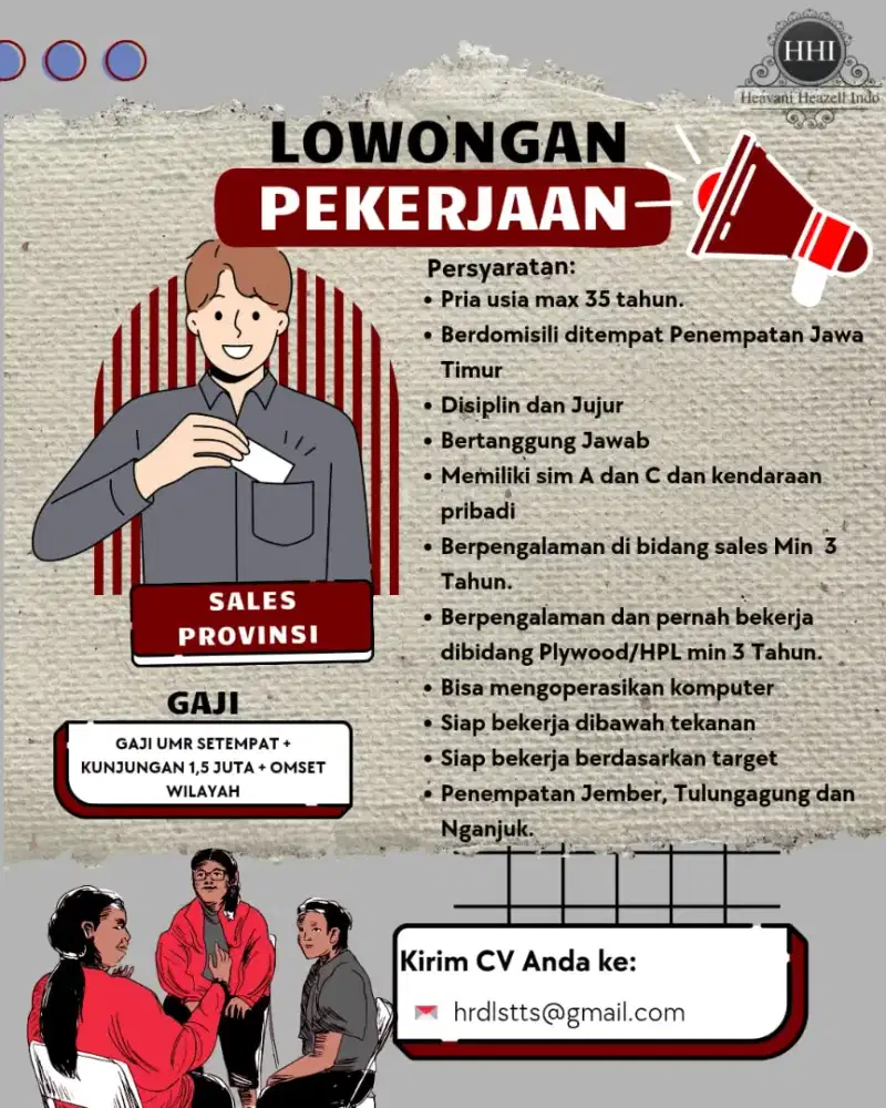 LOWONGAN PEKERJAAN ADMIN, SALES PROVINSI DAN KABUPATEN