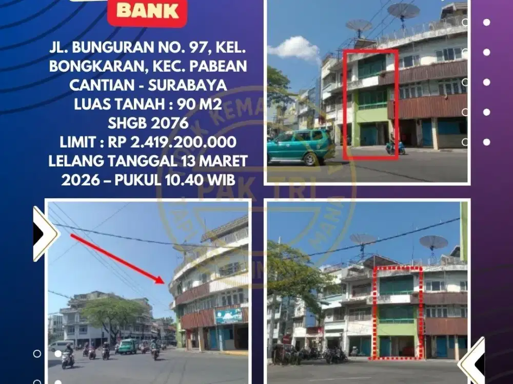 JUAL RUKO LELANG BANK DI PABEAN CANTIAN SURABAYA – LELANG KPKNL