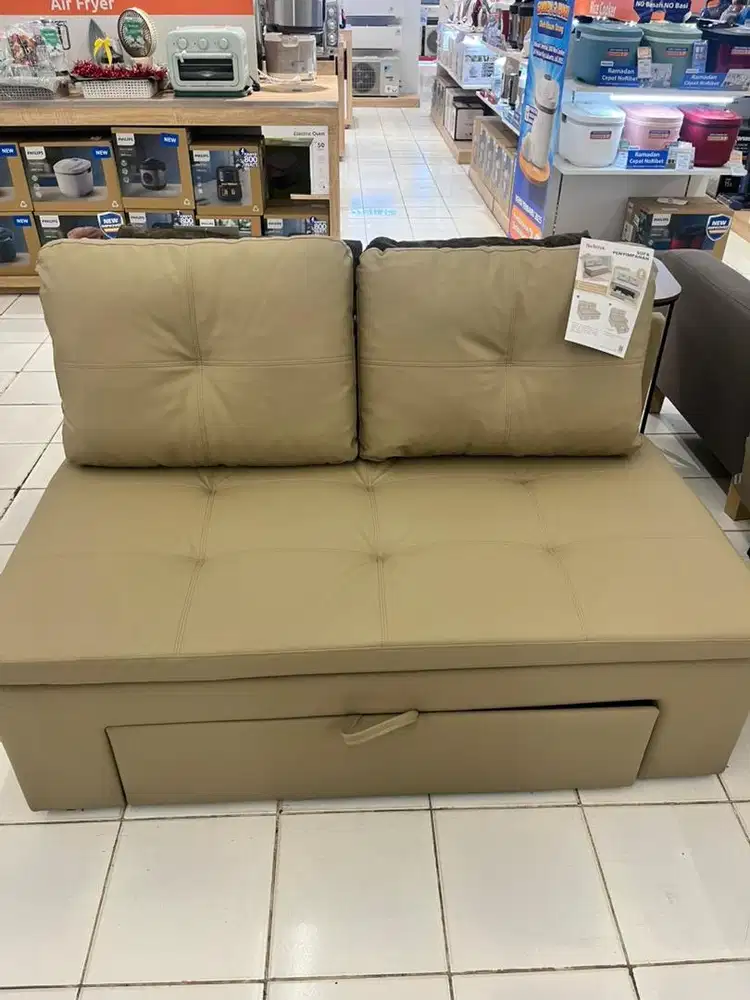 PROMO SOFA 2 SEATER DENGAN STORAGE DI BAWAH DUDUKAN - BEIGE