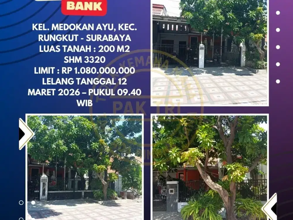 JUAL RUMAH LELANG BANK DI MEDOKAN AYU RUNGKUT SURABAYA – LELANG KPKNL