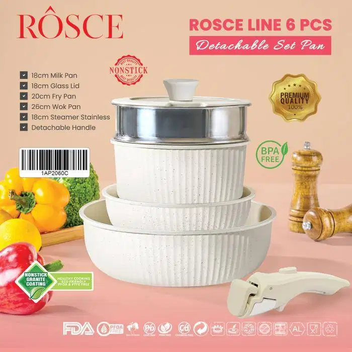 ROSCE LINE 6 pcs Panci set detachable handle wajan anti lengket