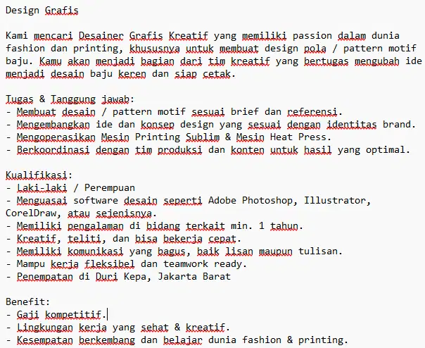 Loker Desain Grafis Creative - Lowongan Kerja Design