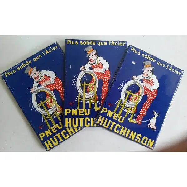 Originale antique reclame enamel kecil PLUS SOLIDE QUE I' ACIER-  PNEU