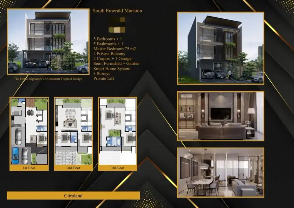DIJUAL RUMAH MEWAH 3LANTAI SOUTH EMERALD MANSION CITRALAND PRIVATELIFT