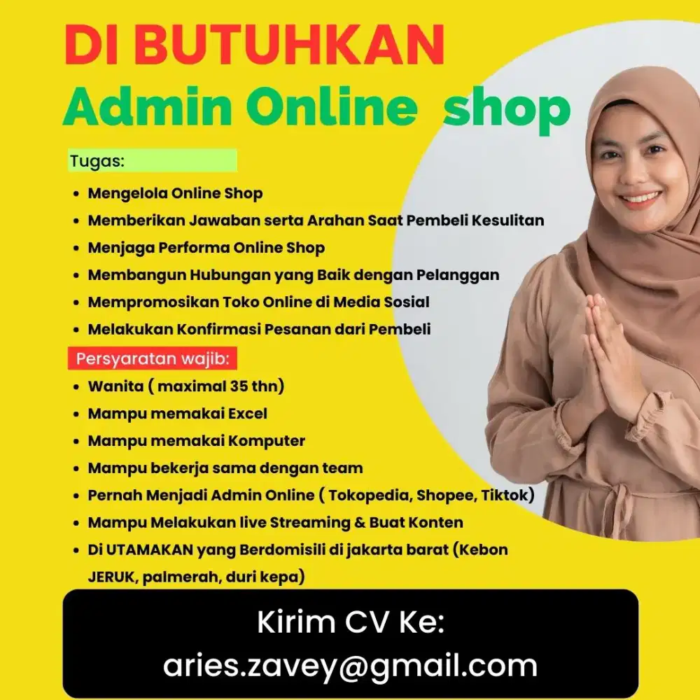 Lowongan kerja admin online shop di daerah kebon jeruk jakarta barat