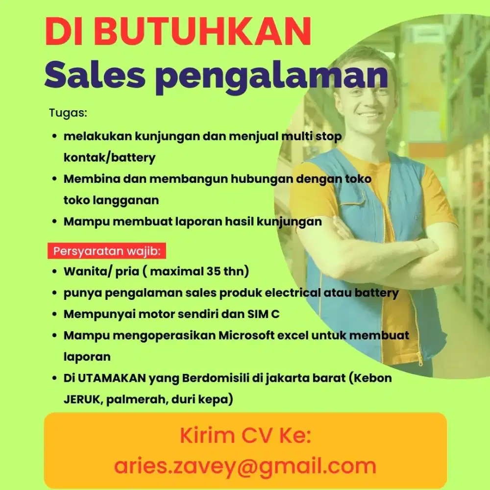 Sales berpengalaman menjual stop kontak dan battery