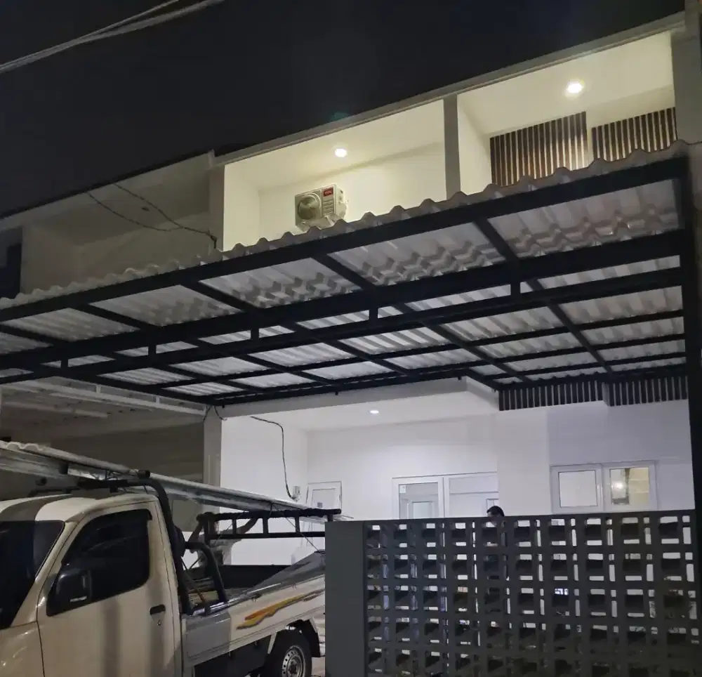 Pemasangan kanopi alderon double layer