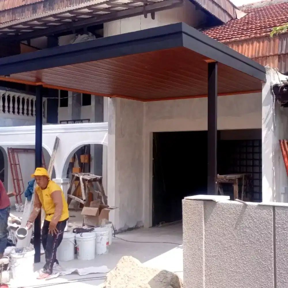 Kanopi rangka baja plus atap alderon plafon pvc mewah