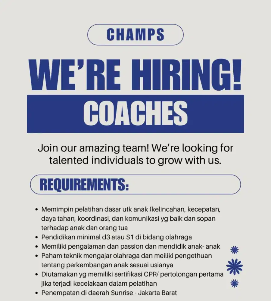 Dicari Coach / Trainner untuk di Sport Club