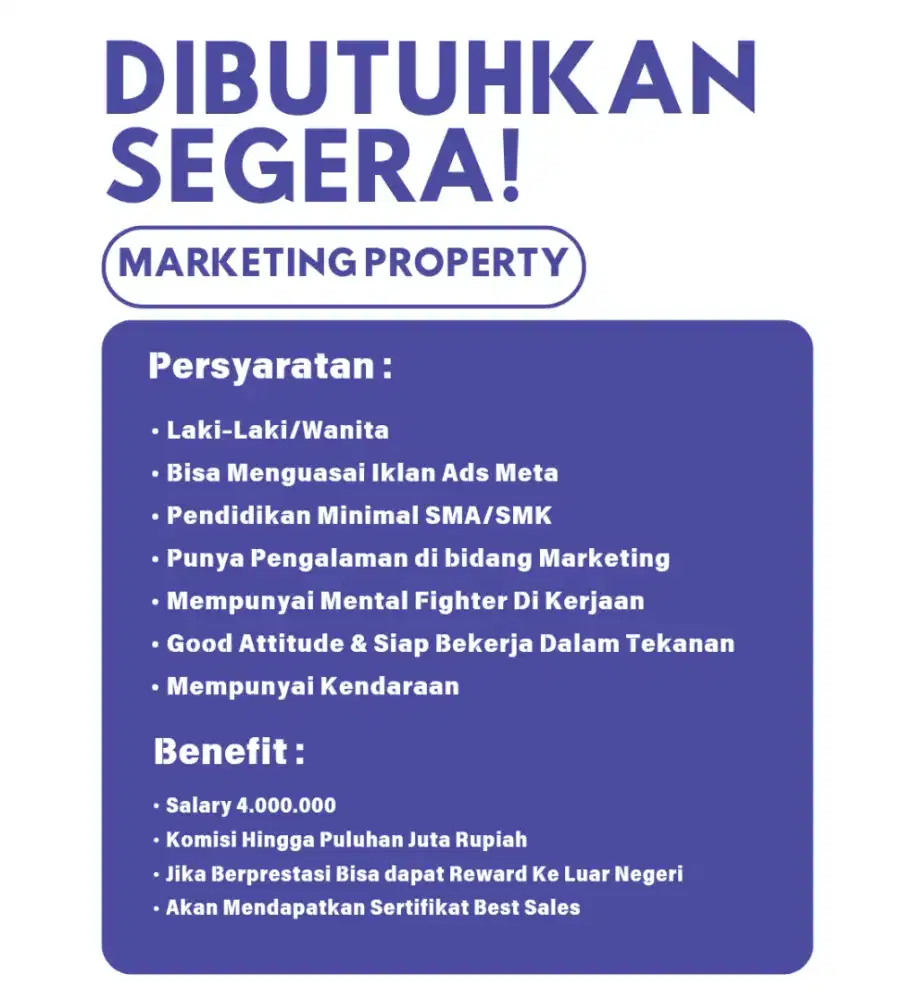 LOWONGAN PEKERJAAN MARKETING PROPERTY