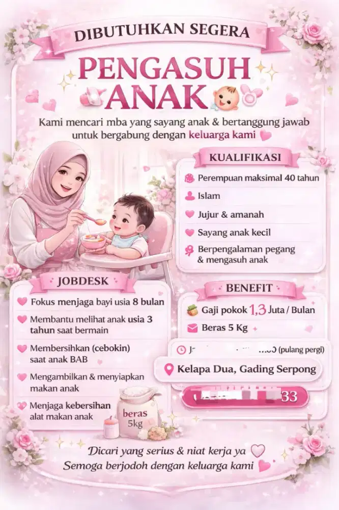 Butuh mba momong cepat langsung kerja besok