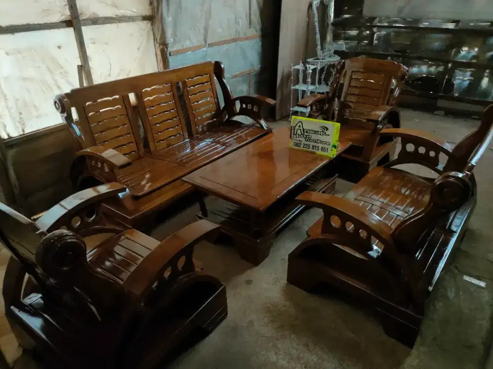Kursi tamu minimalis becak full kayu jati