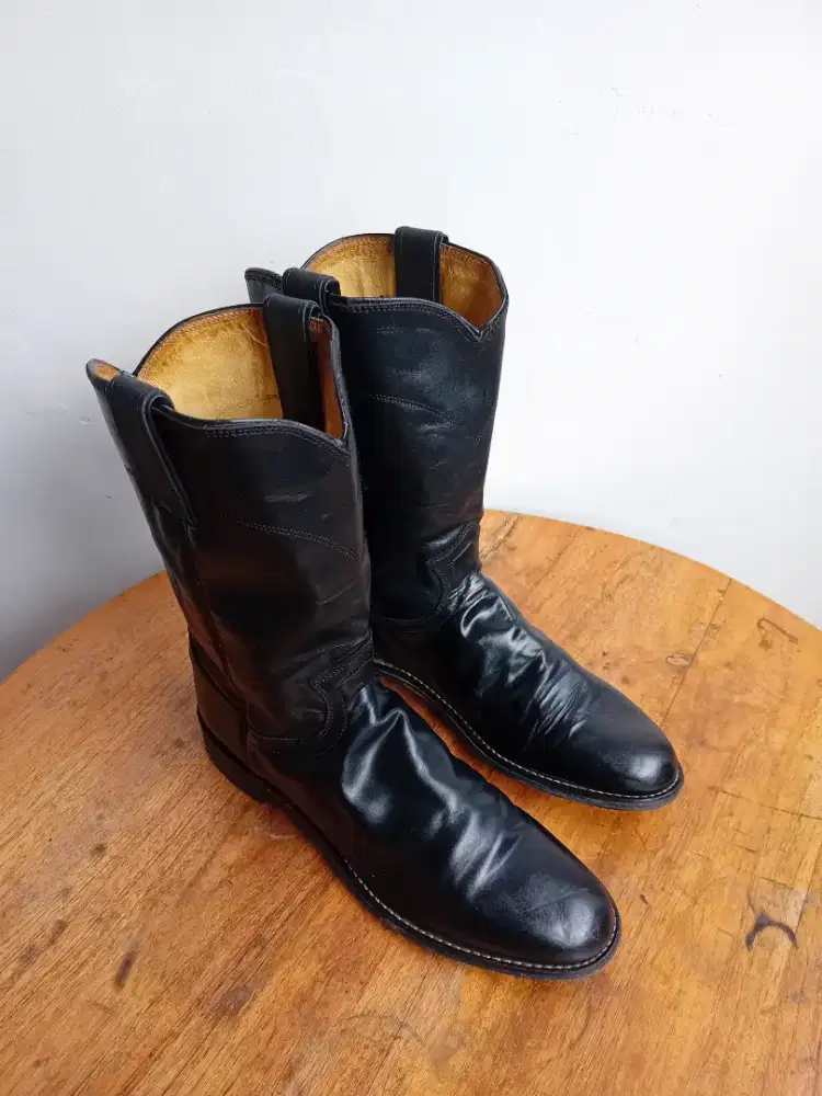 Justin 3133 Mens Black Leather Roper Western Cowboy Boots