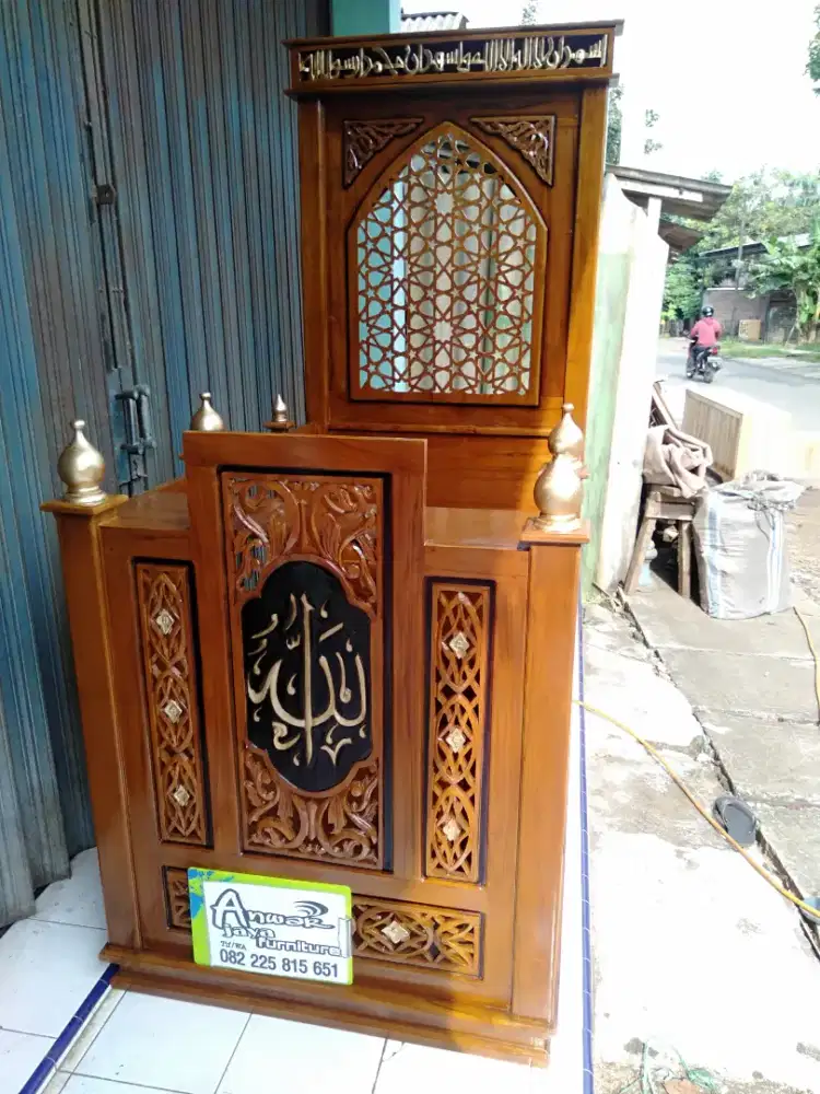 Mimbar masjid minimalis full kayu jati