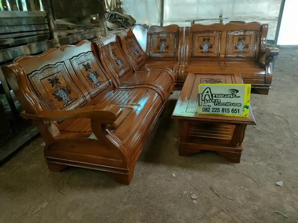 Kursi tamu sudut minimalis gajah full kayu jati