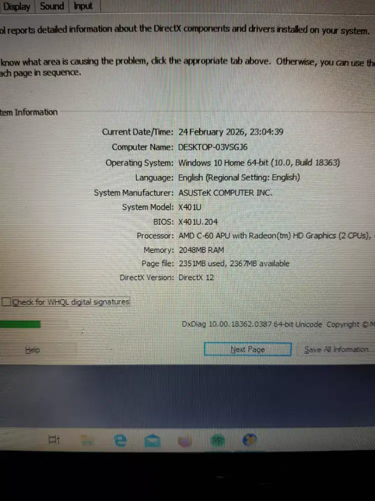 Asus X401U Amd C-60 Ram 2 / 500 GB