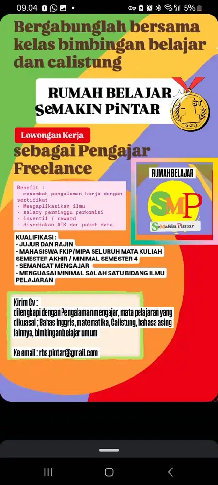 Pengajar private bimbel, bahasa inggrisdan calistung
