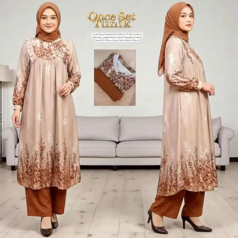 Set tunik wanita kekinian rayon diamond premium