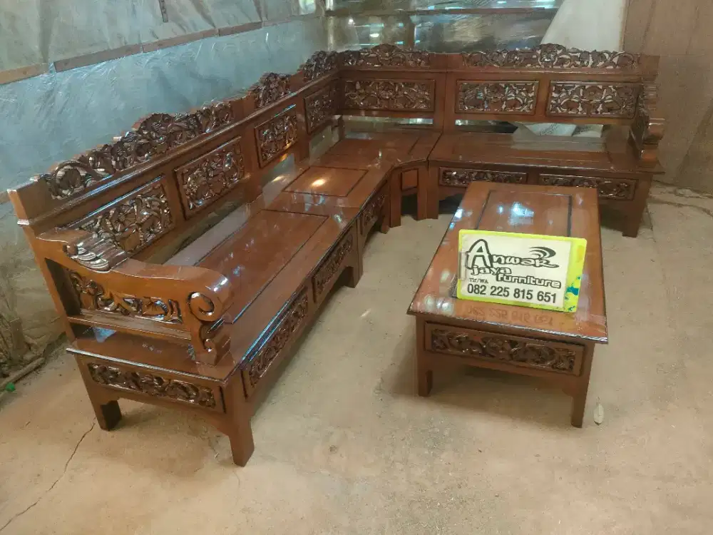 Kursi tamu sudut ukir Bagong full kayu jati