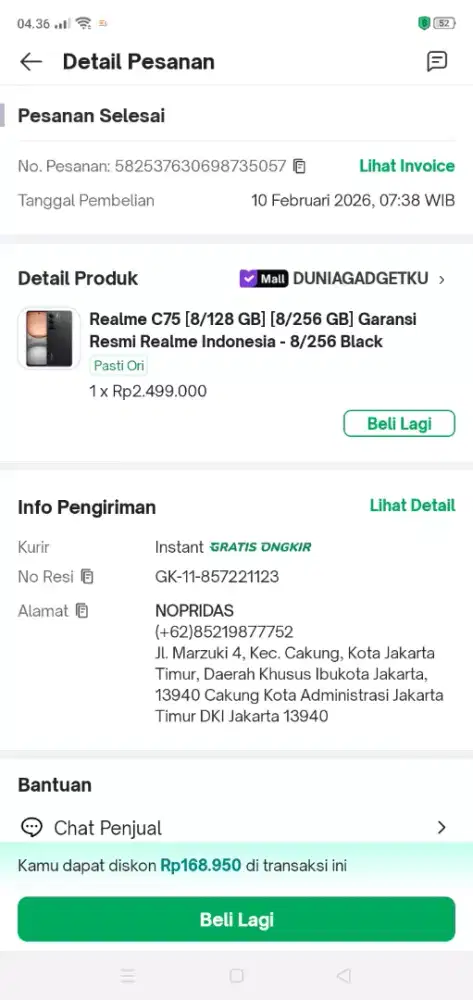Jual aja hp baru belum ada sebulan