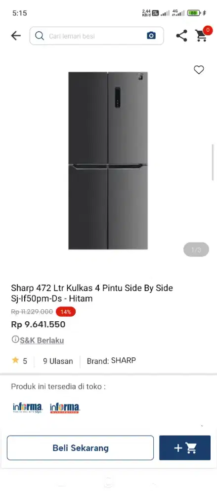 Promo special kulkas Sharp 4 pintu bisa cicilan tanpa dp by indodana