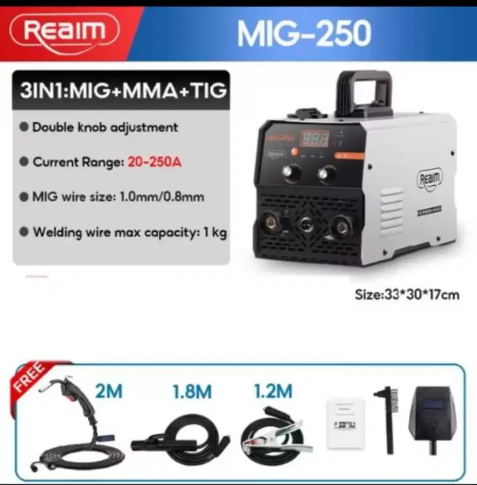 Mesin Las Inverter MIG 250 Argon dan Listrik merk REAIM