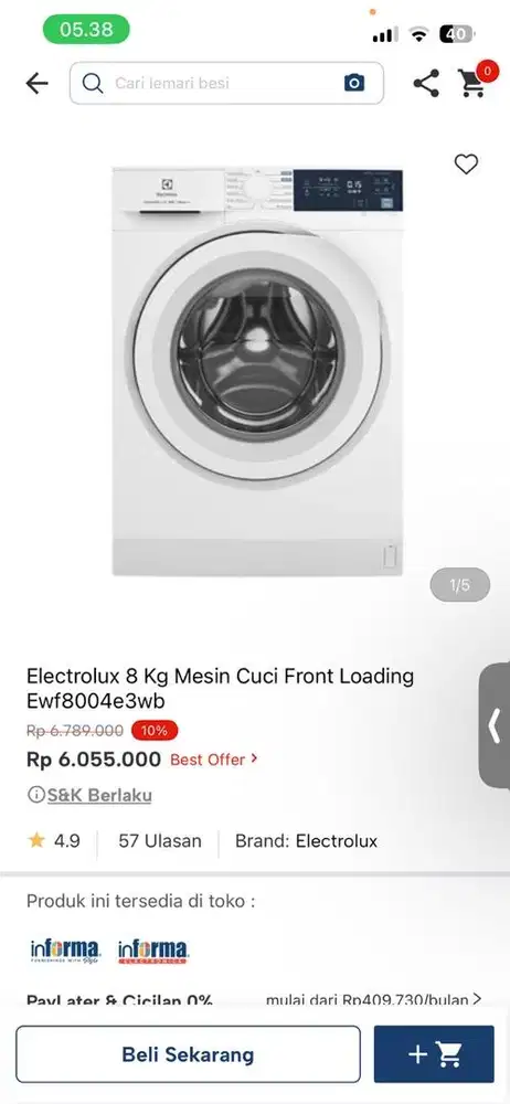 mesin cuci front loading elextrolux