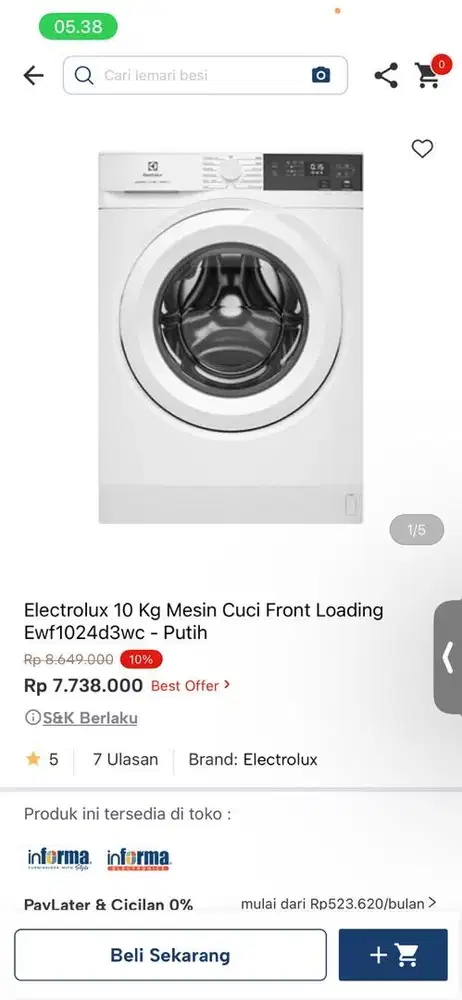 mesin cuci front loading electrolux