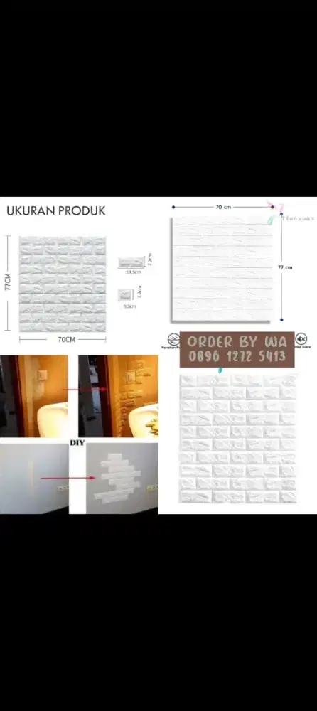 Wallpaper Dinding 3D Foam Motif Bata Putih 70x77cm Anti Air