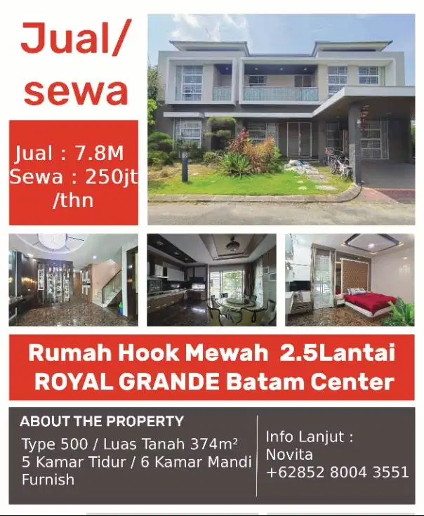 Rumah Hook Mewah Dan Cantik 2.5Lantai Hadap Taman ROYAL GRANDE