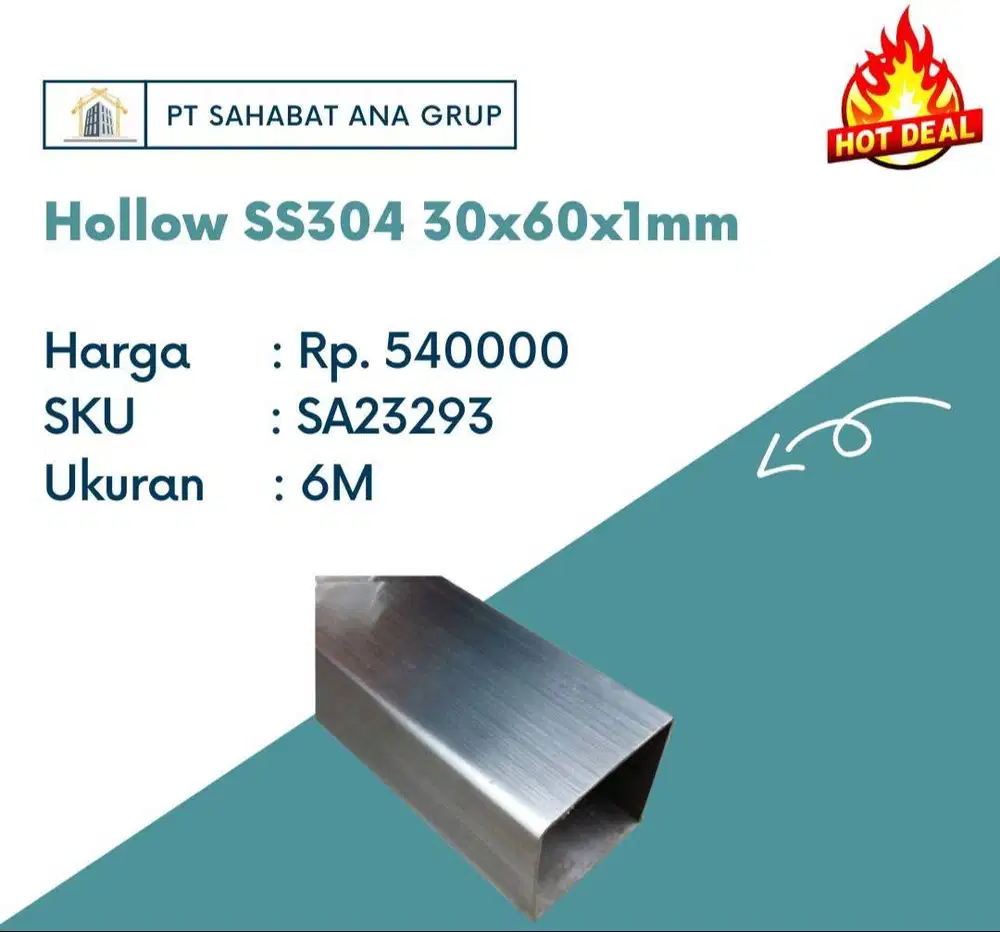 Hollow SS304 30x60x1mm