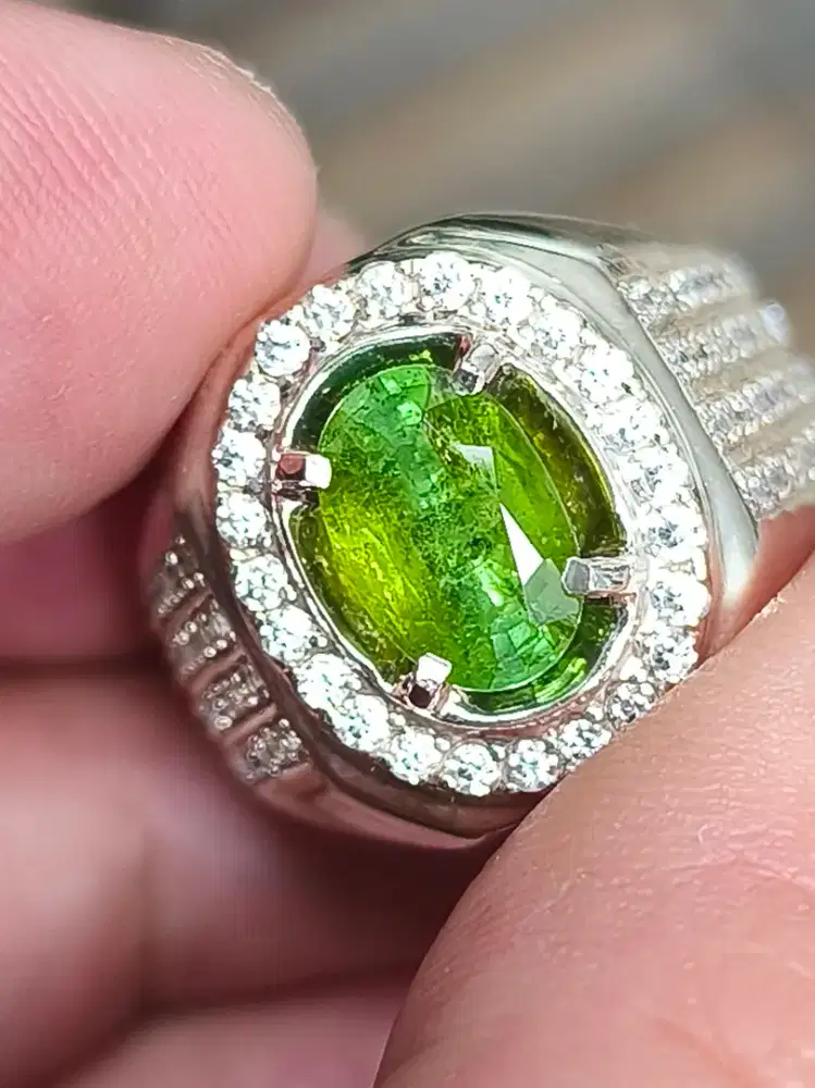 Batu tourmaline green 2.22 crat ring perak memo CGL top kristal