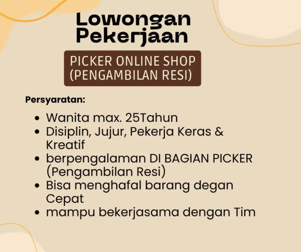 Lowongan packing online shop