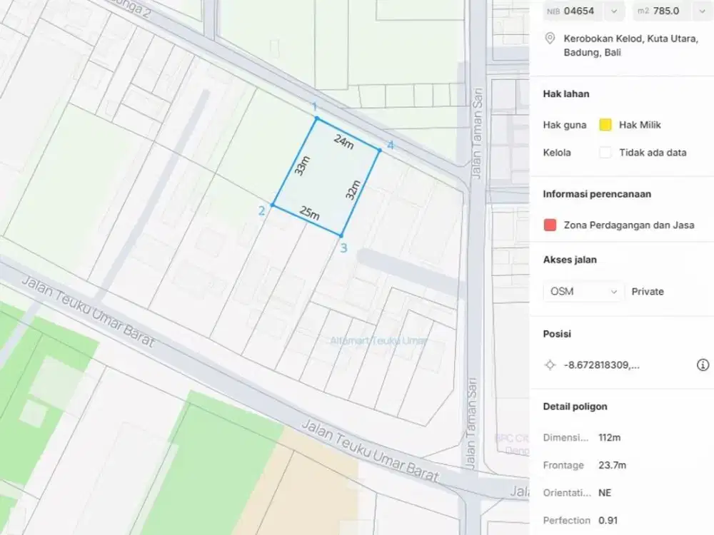 DIJUAL TANAH LOKASI TAMAN SARI KEROBOKAN DEKAT BALI KIDDY SCHOOL