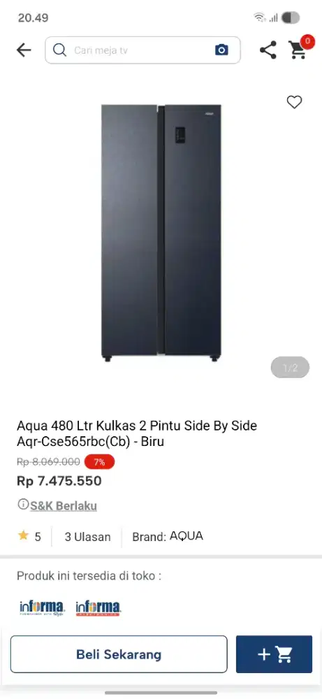 Promo kulkas side by side aqua