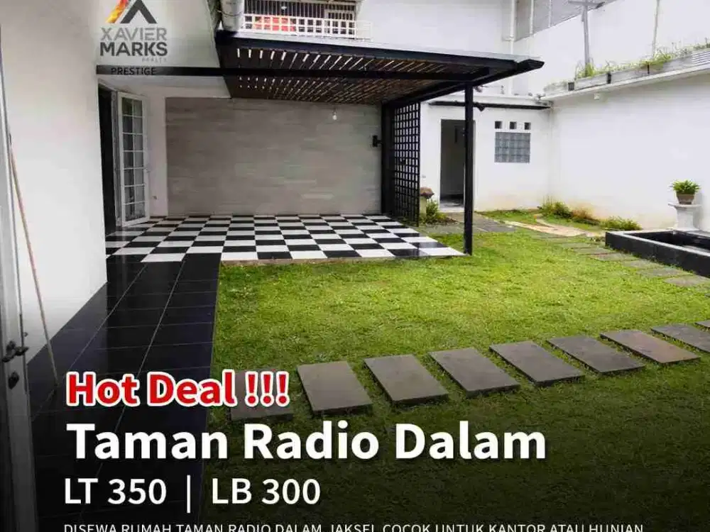 Disewa rumah taman radio dalam, cocok untuk kantor atau hunian

Luas tanah: 350m
Luas bangunan: 300m
Bangunan: 1 lantai
Kamar tidur: 2 + 2 (art)
Kamar mandi: 2+1 (art)
Listrik: 16.000 watt
Garasi + carpot: 1+1
Dijalan depan bisa parkir 2 mobil

Harga sewa