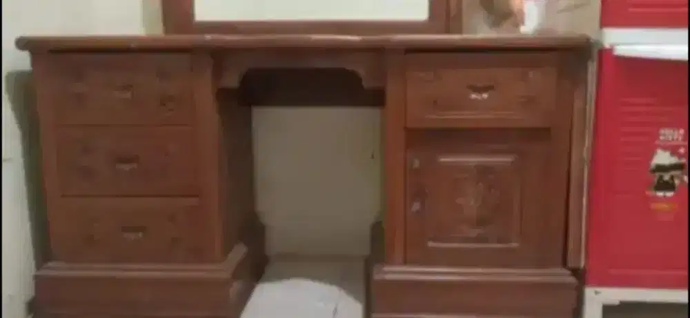 Meja rias dan bangku satu set kayu jati asli