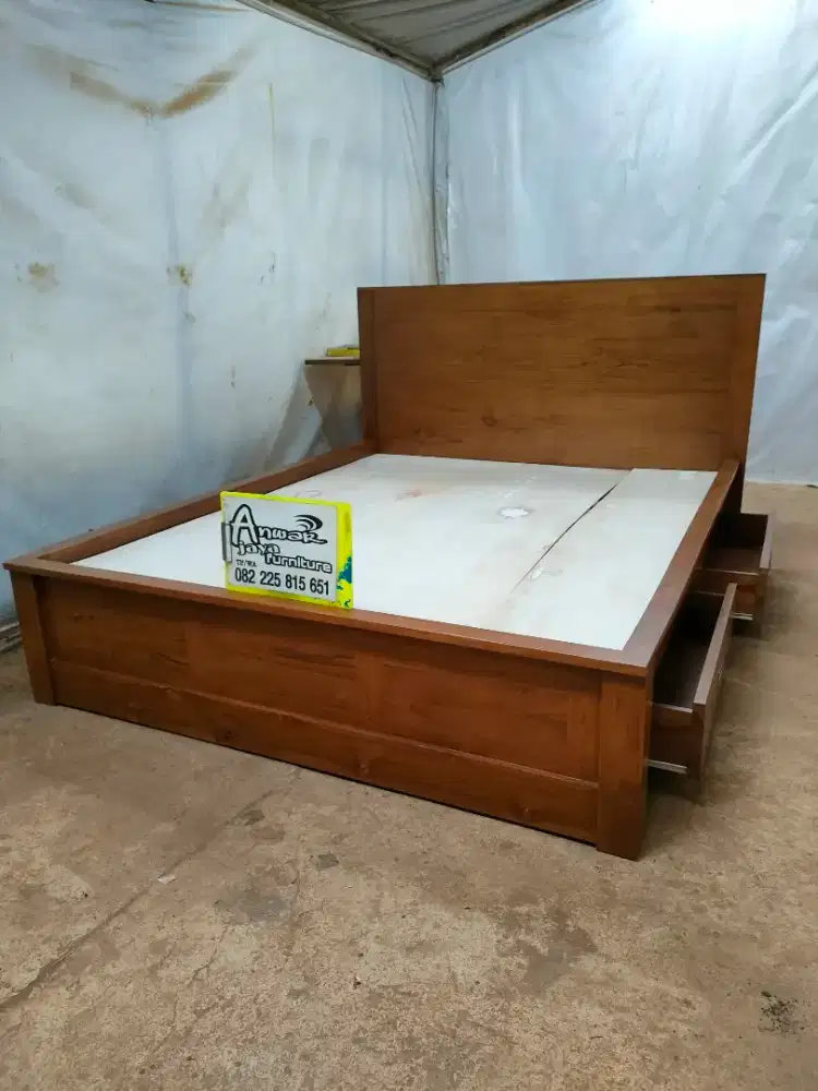 Tempat tidur dipan minimalis laci full kayu jati