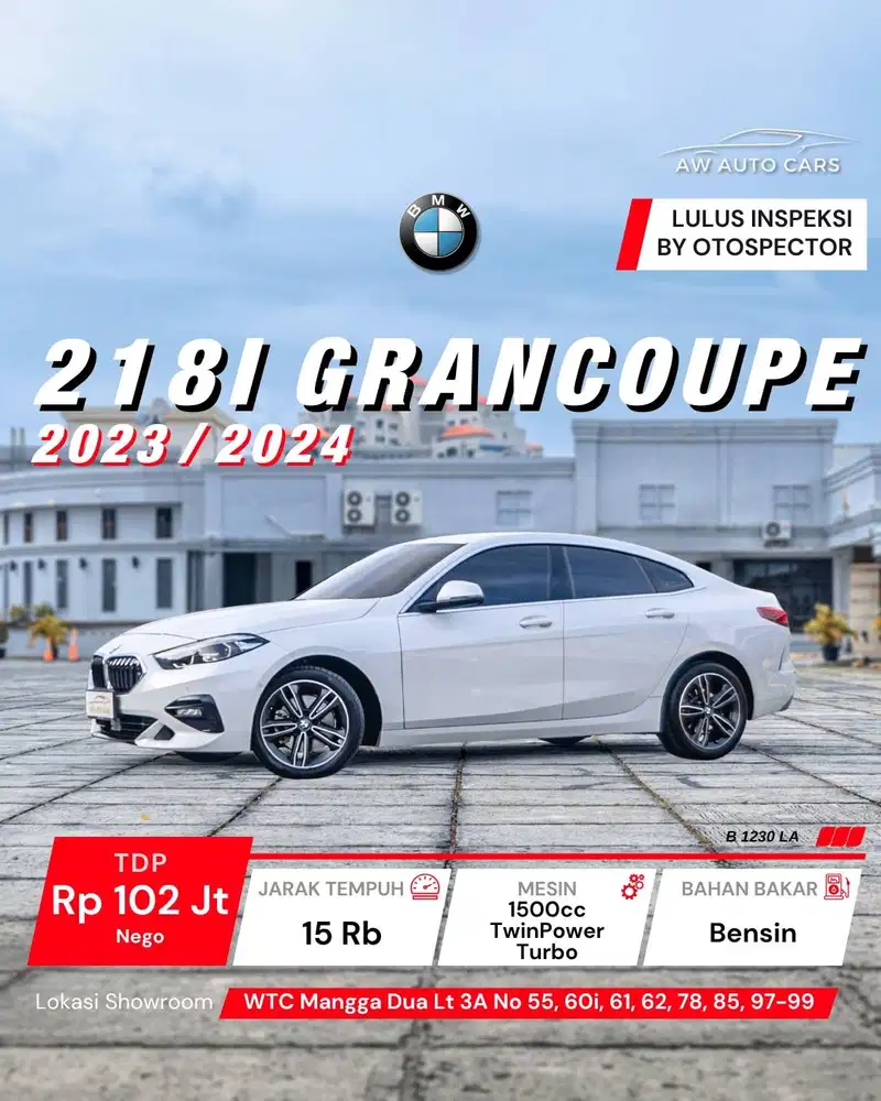 BMW 218i GranCoupe 2024 NIK 2023 Gran Coupe 218 low km frameless