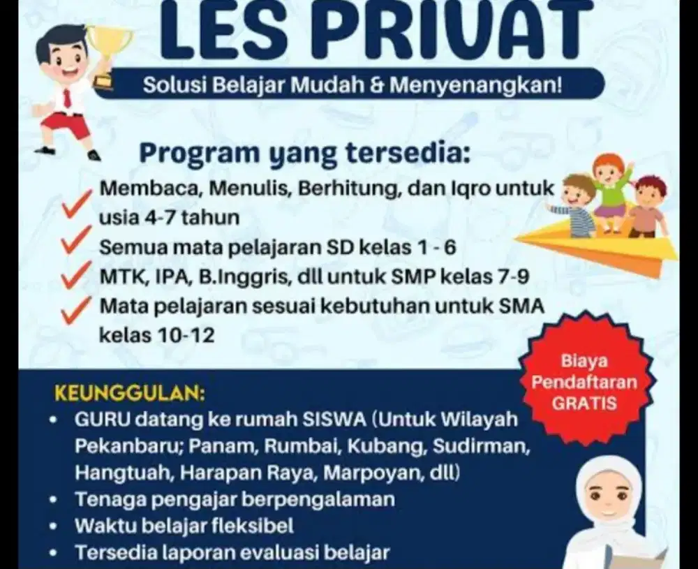 Menerima bimbingan belajar les semua jenjang dari TK sampai Alumni