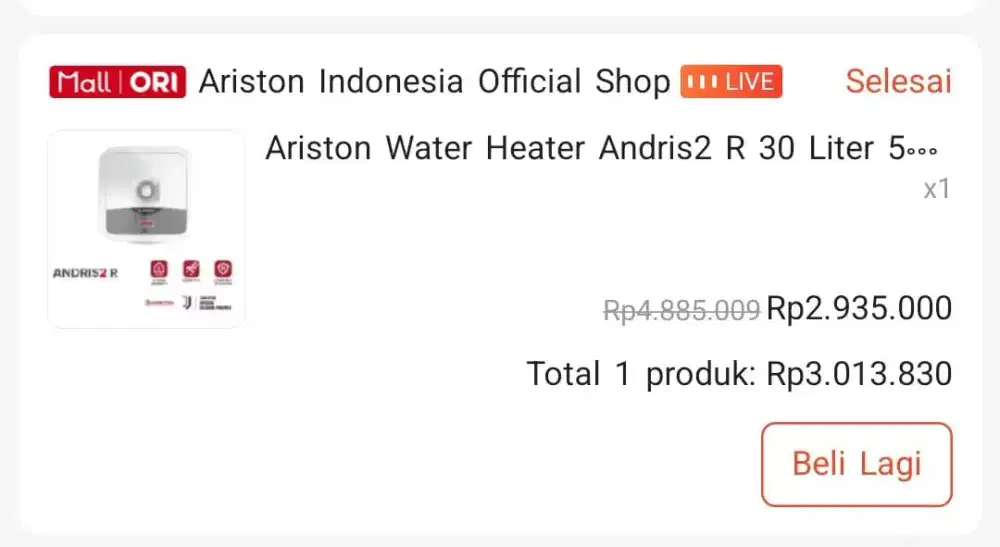 Water Heater Brand Ariston 30 Liter